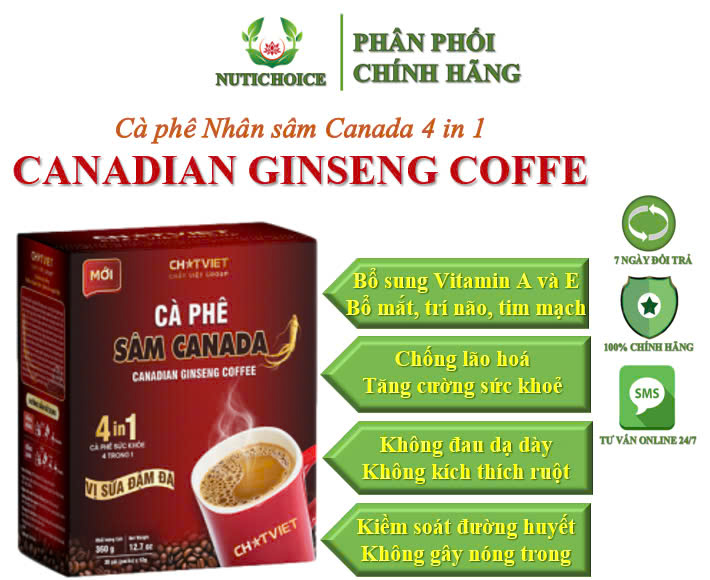 Cà phê Nhân sâm 4 in 1 Chất Việt Ginseng Coffee tăng cường sức khoẻ, chống lão hoá, tốt cho tim mạch trí não, gan thận