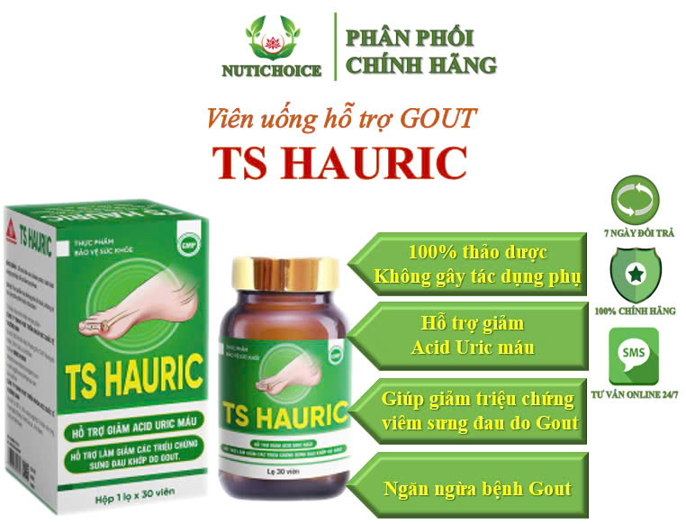 Viên uống thảo dược Trường Sinh TS Hauric giảm axit uric máu, giảm đau sưng khớp và ngừa biến chứng gout - Hộp 30 viên