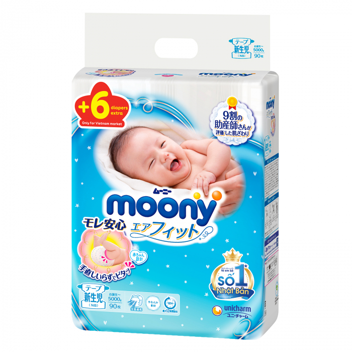 Bỉm - Tã dán Moony cộng miếng size Newborn 90 + 6 (cho bé ~ 5kg)Quick View Bỉm - Tã dán Moony cộng m