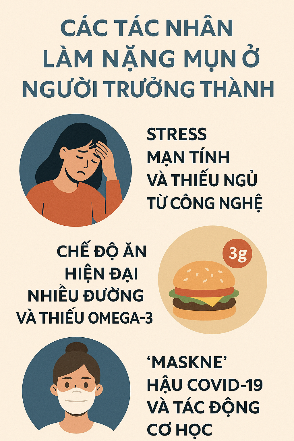 Ba yếu tố làm nặng mụn ở người lớn
