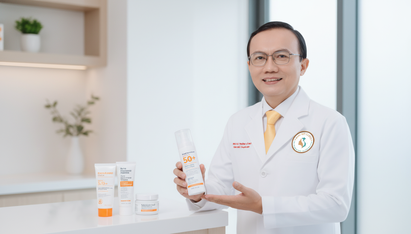 B&aacute;c sĩ da liễu tư vấn kết hợp kem chống nắng khi d&ugrave;ng Benzoyl Peroxide để giảm đỏ r&aacute;t v&agrave; oxy h&oacute;a da.