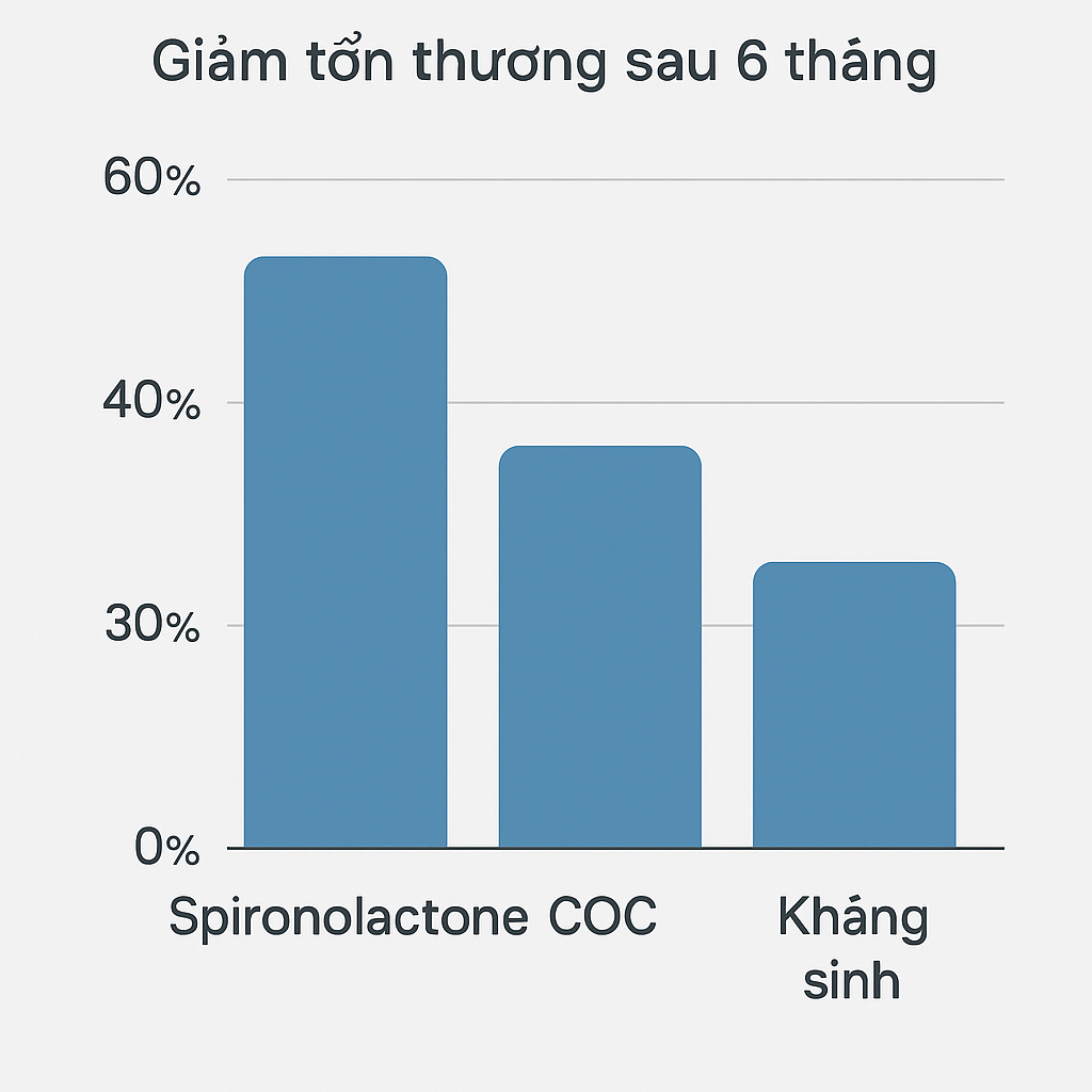 Biểu đồ so sánh hiệu quả spironolactone, COC, kháng sinh