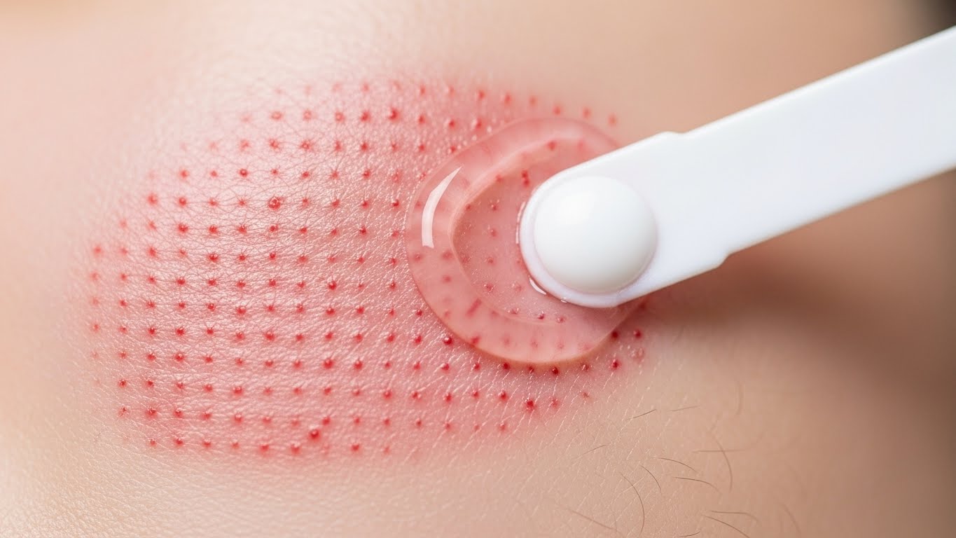 Chăm sóc da sau điều trị sẹo rỗ bằng laser Nd:YAG có hiện tượng rướm máu.