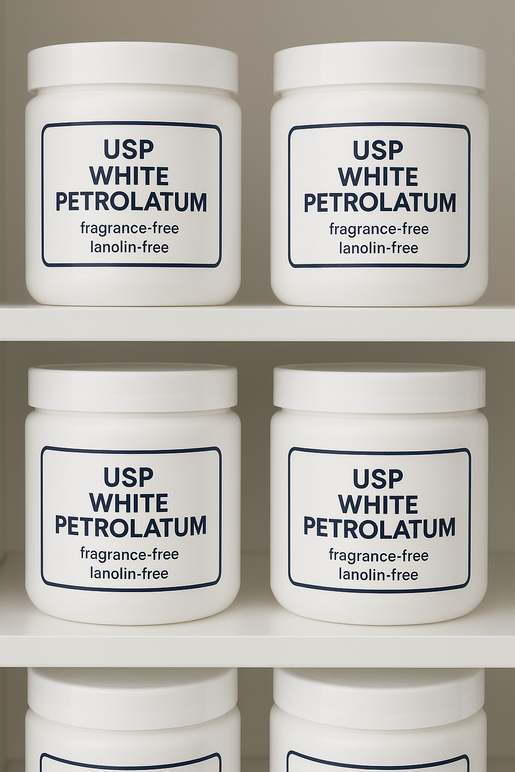 chon-petrolatum-usp-fragrance-free.png Lọ petrolatum USP-grade, nhãn “fragrance-free, lanolin-free”.