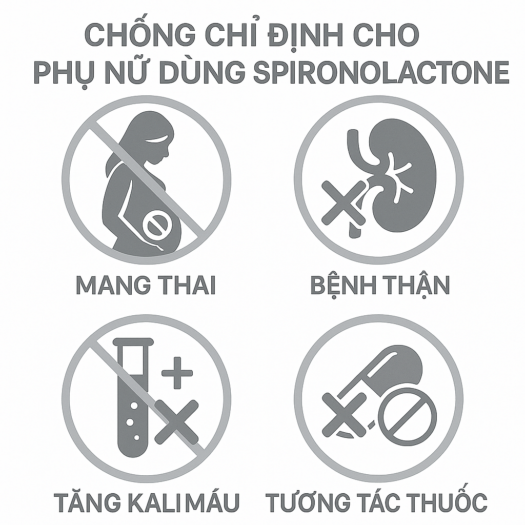 H&igrave;nh minh họa chống chỉ định v&agrave; lưu &yacute; khi d&ugrave;ng spironolactone ở phụ nữ.