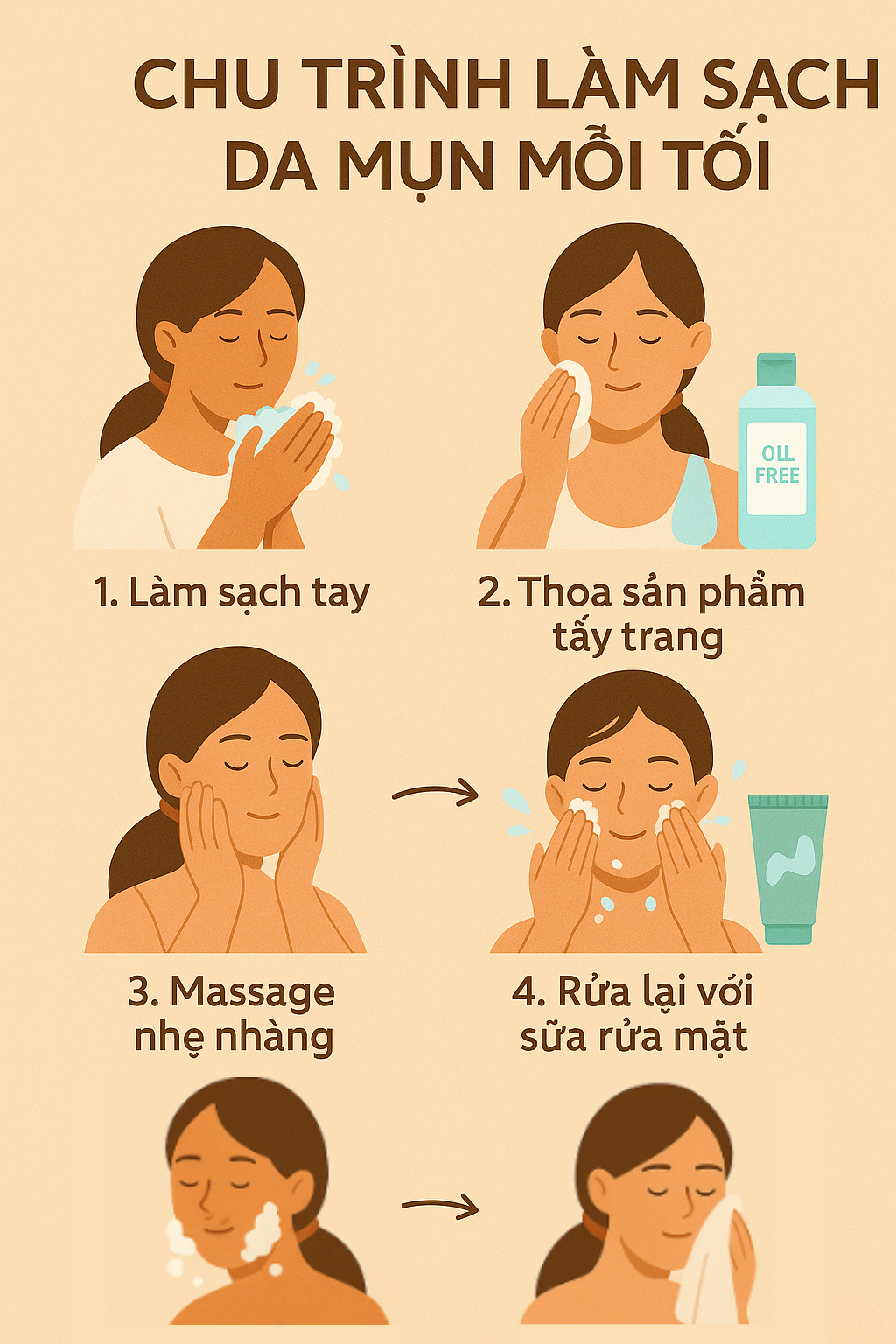 Chu trình làm sạch da mụn mỗi tối