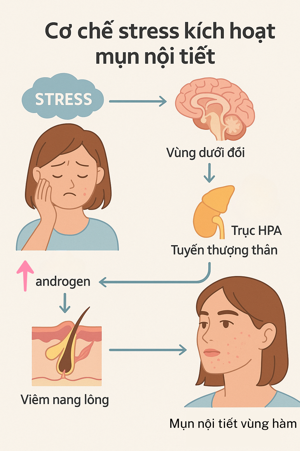 Cơ chế stress kích hoạt mụn nội tiết
