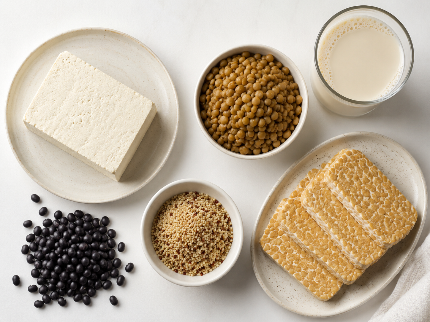 C&aacute;c nguồn đạm thực vật như đậu hũ, đậu lăng, tempeh v&agrave; quinoa ph&ugrave; hợp cho bệnh nh&acirc;n corticoid ăn chay