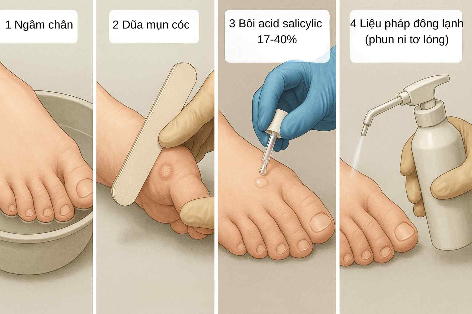 H&igrave;nh minh họa điều trị mụn c&oacute;c bằng acid salicylic v&agrave; &aacute;p lạnh nitơ lỏng