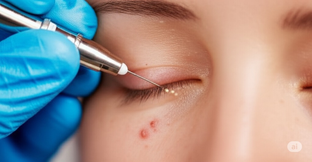  Việc lấy nh&acirc;n milia (hạt k&ecirc;) cần được thực hiện bởi chuy&ecirc;n gia để tr&aacute;nh nguy cơ nhiễm tr&ugrave;ng v&agrave; để lại sẹo.