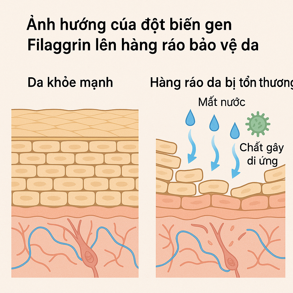 gen-filaggrin-cham-tay.png So sánh da bình thường và da mang đột biến filaggrin.