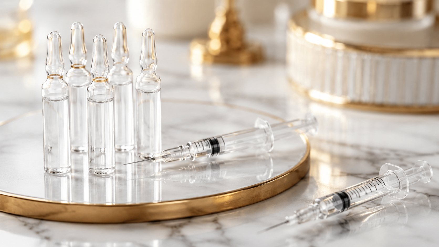 Ống ti&ecirc;m v&agrave; lọ thuốc glutathione tr&ecirc;n nền trắng &ndash; minh họa đường ti&ecirc;m tĩnh mạch