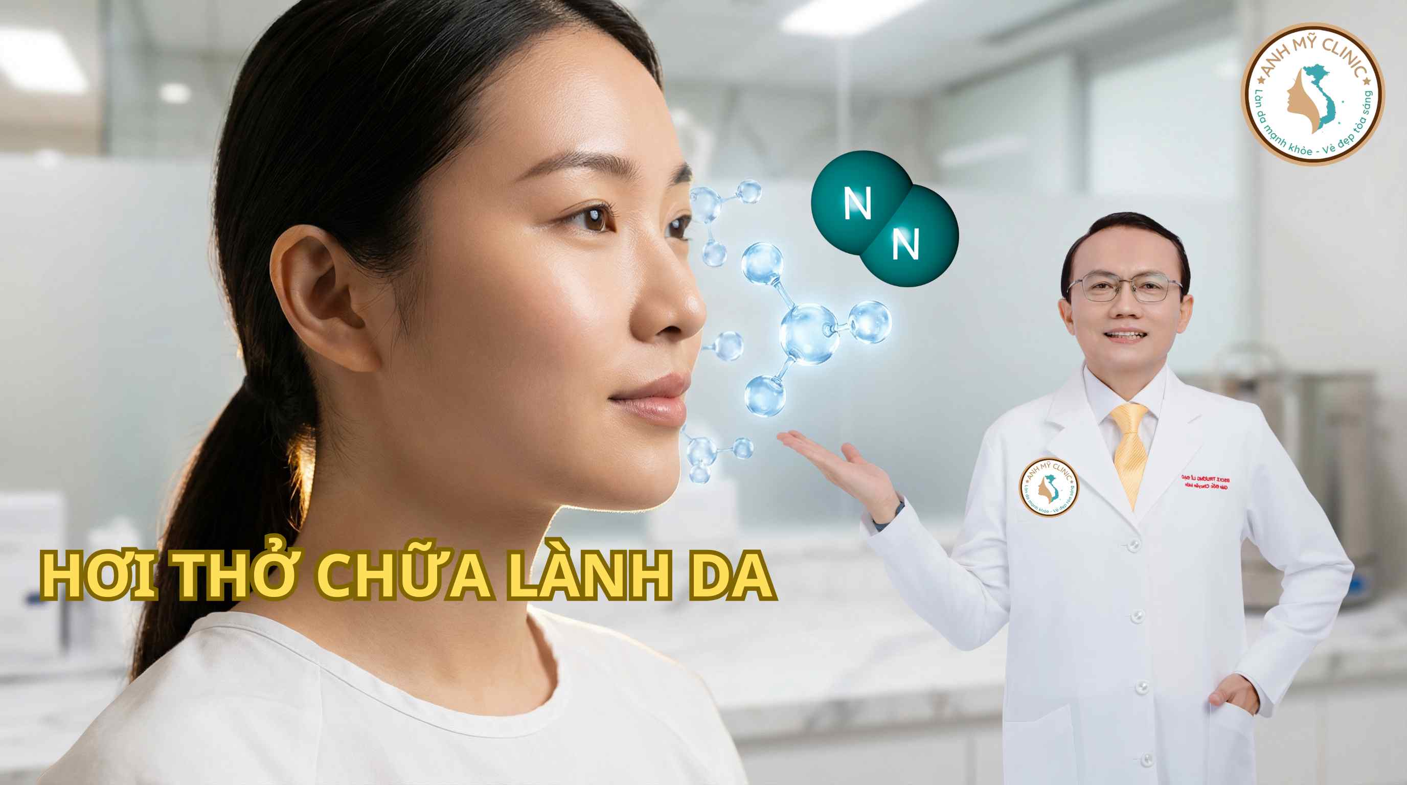 B&aacute;c sĩ Chuy&ecirc;n khoa II Trương L&ecirc; Đạo giải th&iacute;ch cơ chế hơi thở chữa l&agrave;nh da v&agrave; vai tr&ograve; của Nitric Oxide trong trẻ h&oacute;a da tại Anh Mỹ Clinic.