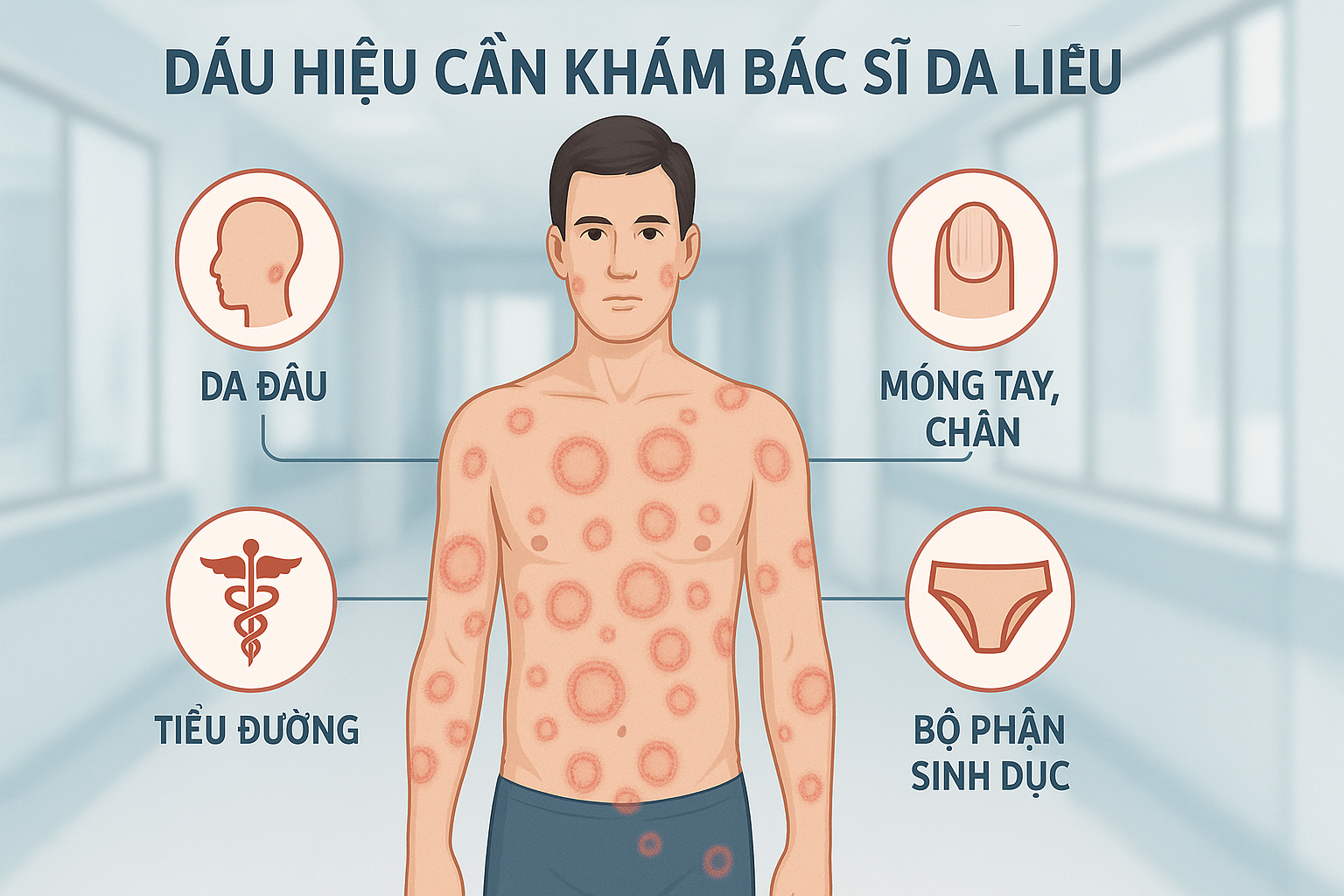 khi-nao-thi-di-kham-bac-si-da-lieu.png Infographic minh họa các dấu hiệu cần khám bác sĩ Da liễu khi nghi nhiễm nấm da lan rộng hoặc tái phát.