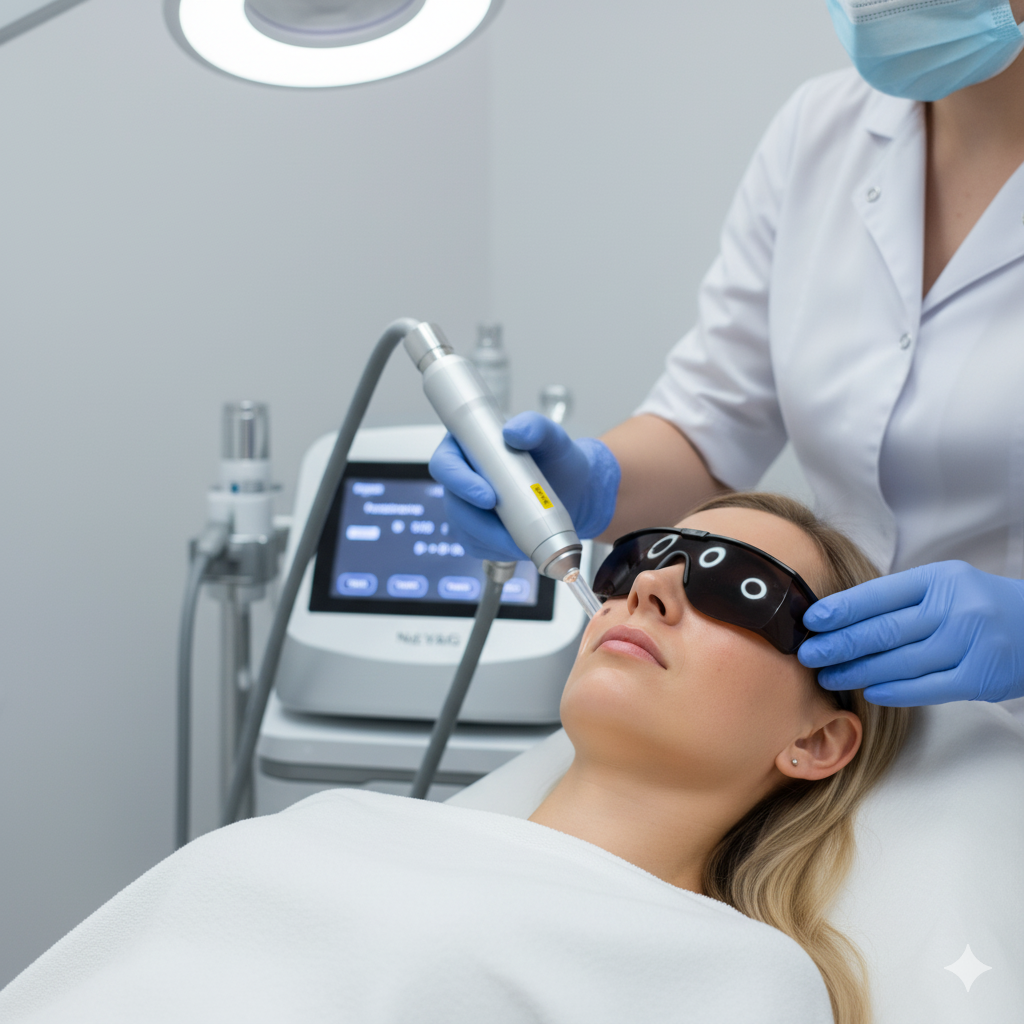 Điều trị trẻ h&oacute;a bằng Laser Nd:YAG v&agrave; IPL gi&uacute;p giảm n&aacute;m, t&agrave;n nhang, đỏ da tại Anh Mỹ Clinic