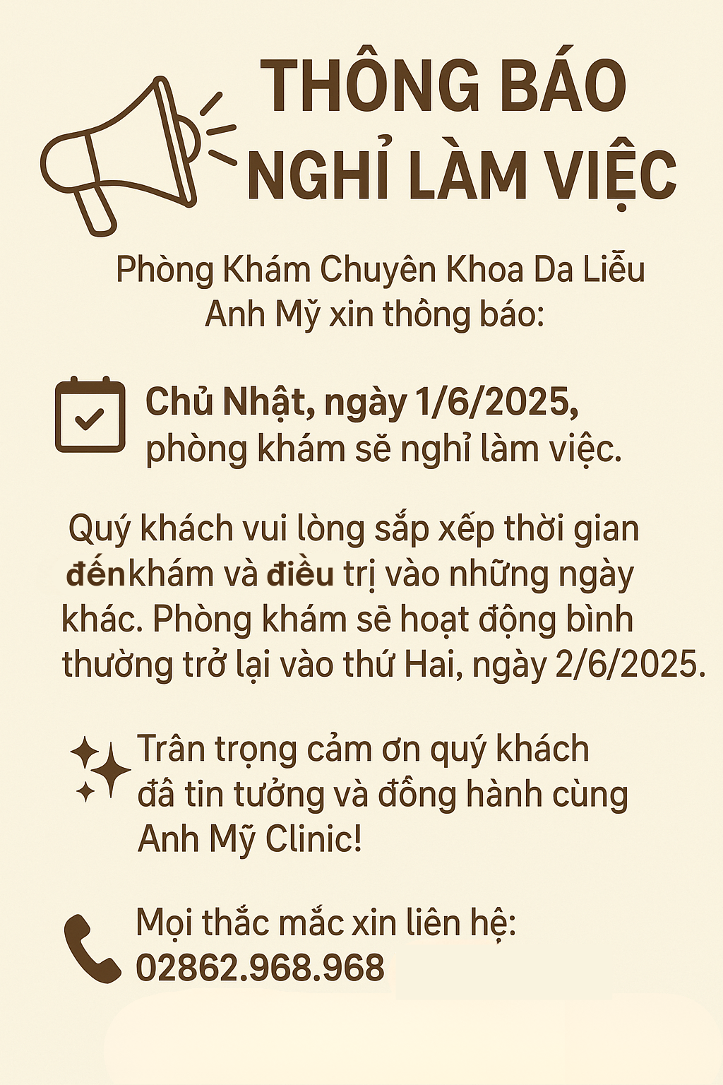 Thông báo nghỉ làm việc