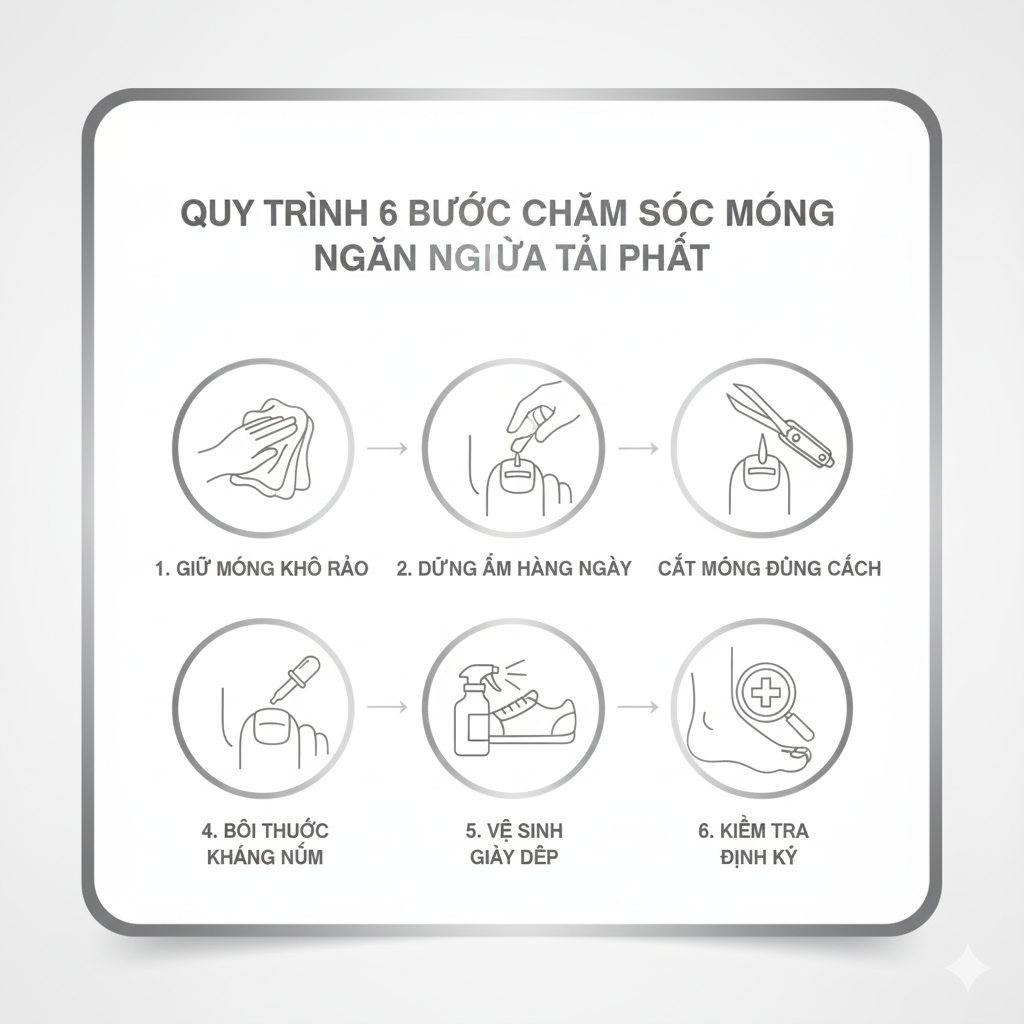 Infographic hướng dẫn 6 bước ph&ograve;ng ngừa bệnh m&oacute;ng t&aacute;i ph&aacute;t &ndash; Ph&ograve;ng Kh&aacute;m Da Liễu Anh Mỹ.