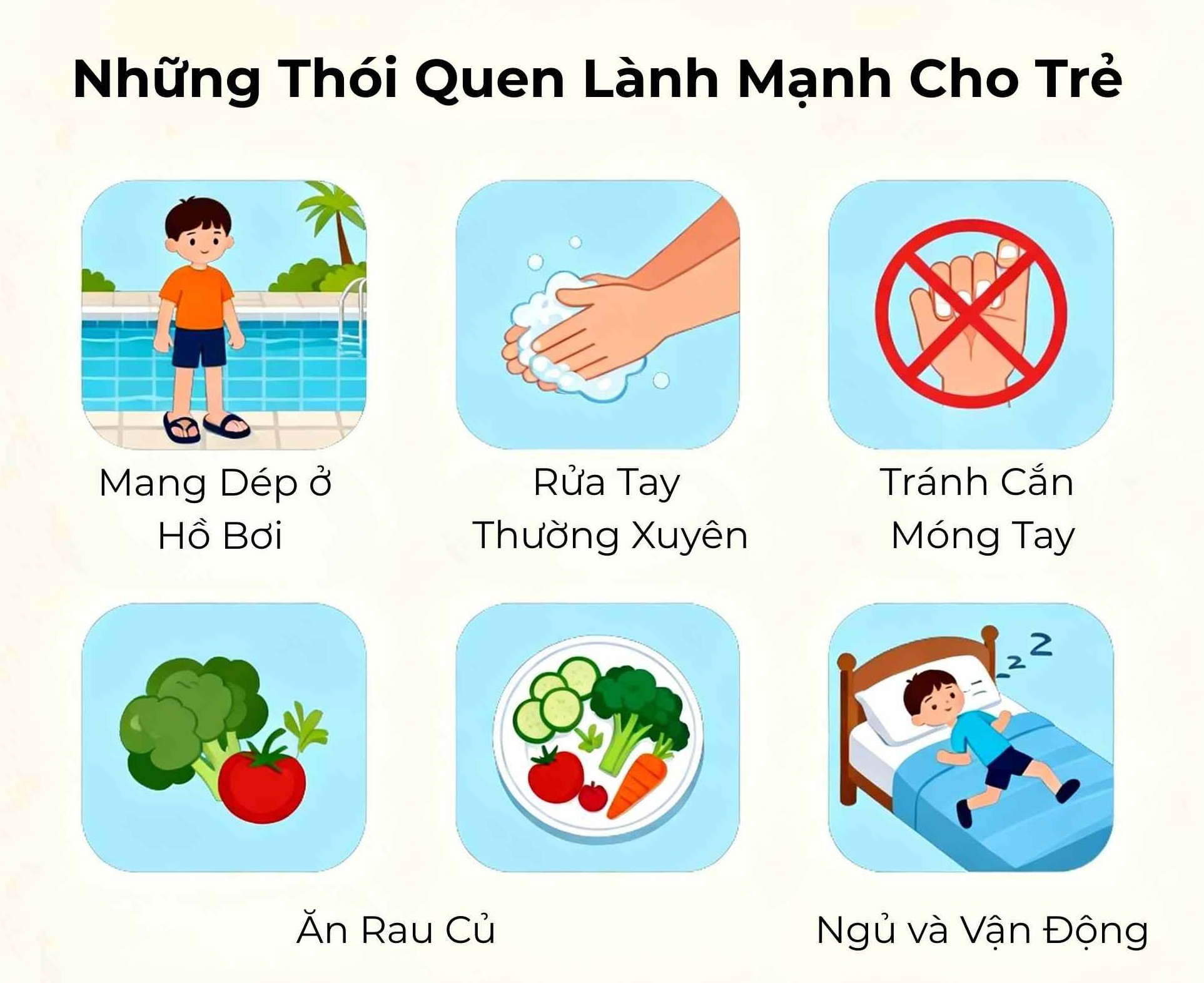 Minh họa c&aacute;c biện ph&aacute;p ph&ograve;ng ngừa mụn c&oacute;c t&aacute;i ph&aacute;t: vệ sinh, gi&agrave;y d&eacute;p, kh&ocirc;ng cắn m&oacute;ng tay, tăng sức đề kh&aacute;ng