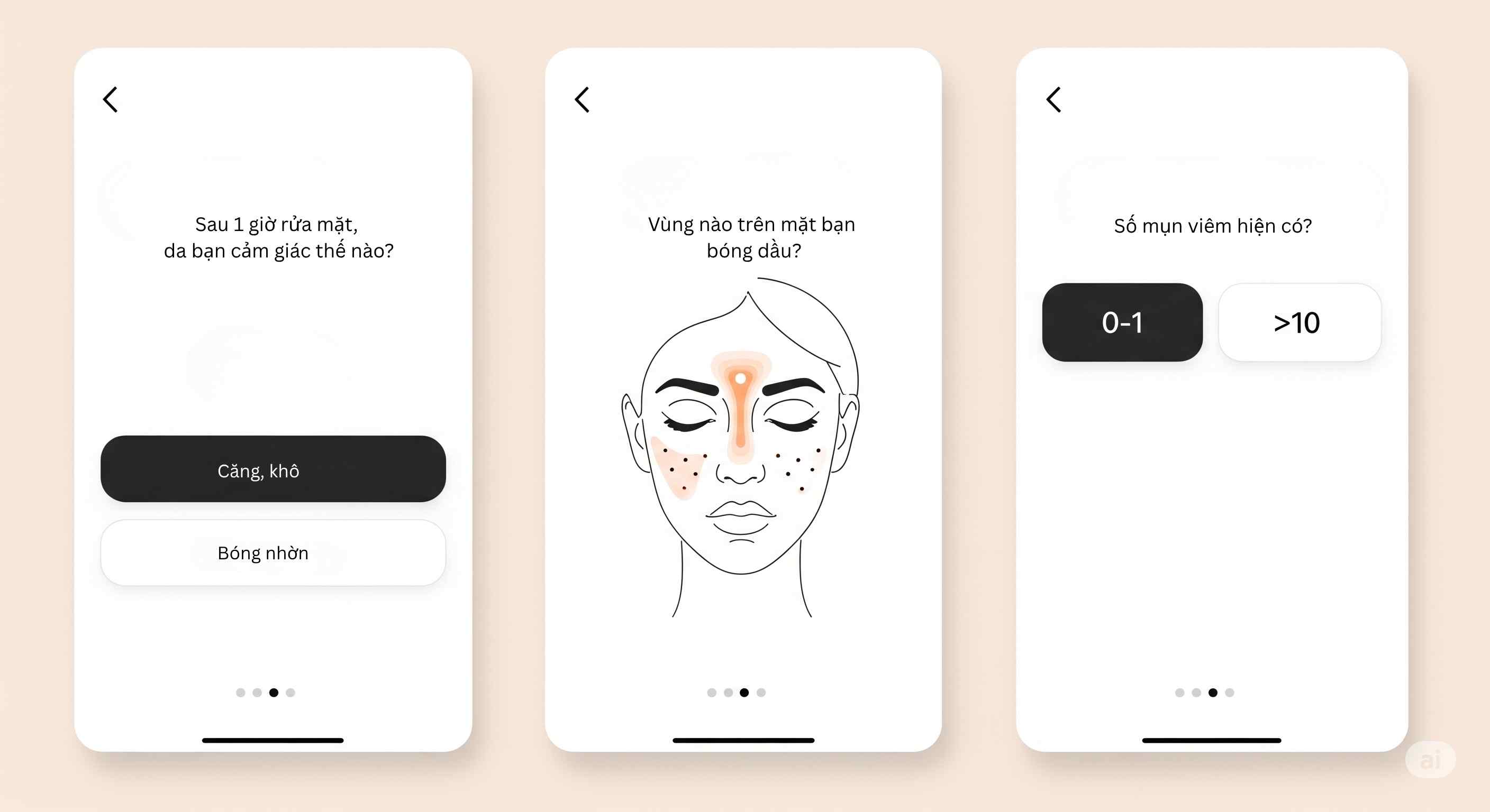 B&agrave;i trắc nghiệm trong app gi&uacute;p ph&acirc;n loại da dầu, da kh&ocirc;, da hỗn hợp.