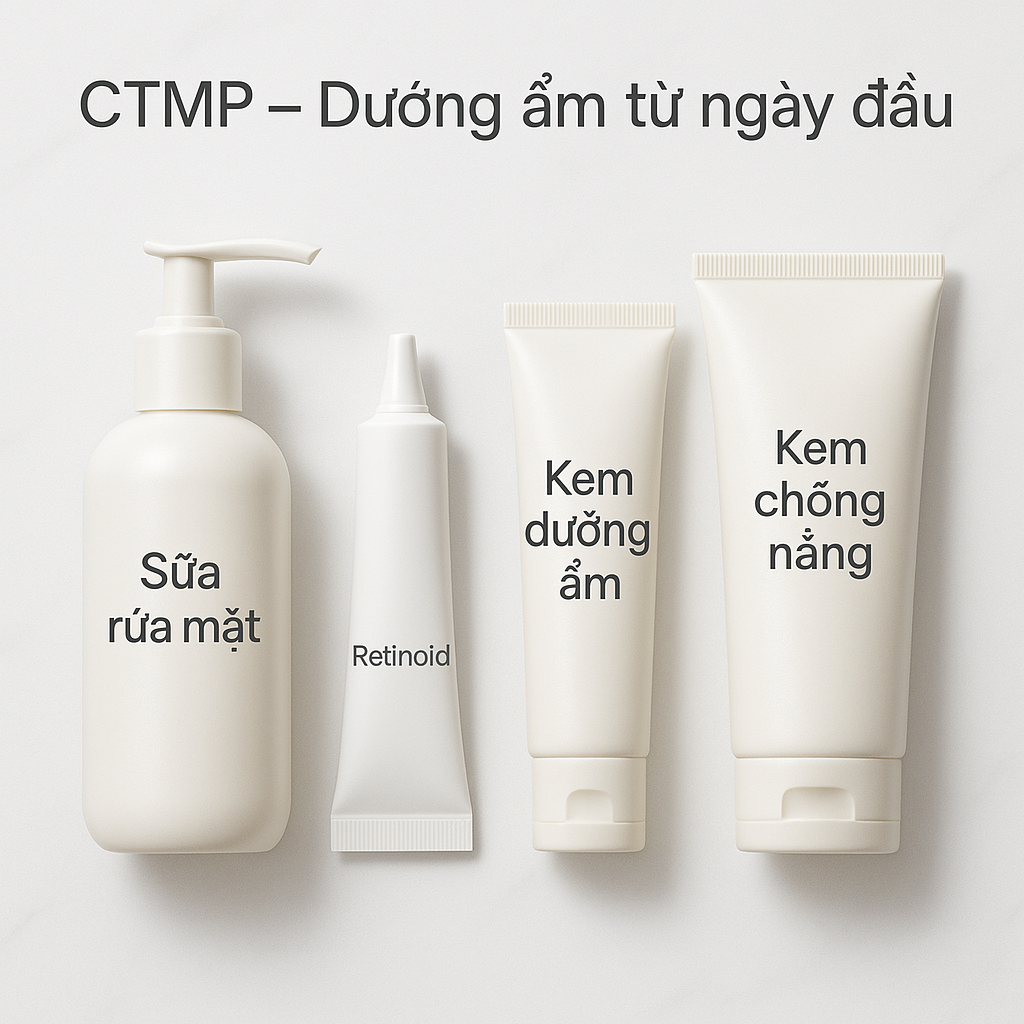 H&igrave;nh minh họa quy tr&igrave;nh CTMP&reg; gồm 4 bước Cleanse &ndash; Treat &ndash; Moisturize &ndash; Protect trong chăm s&oacute;c da mụn.