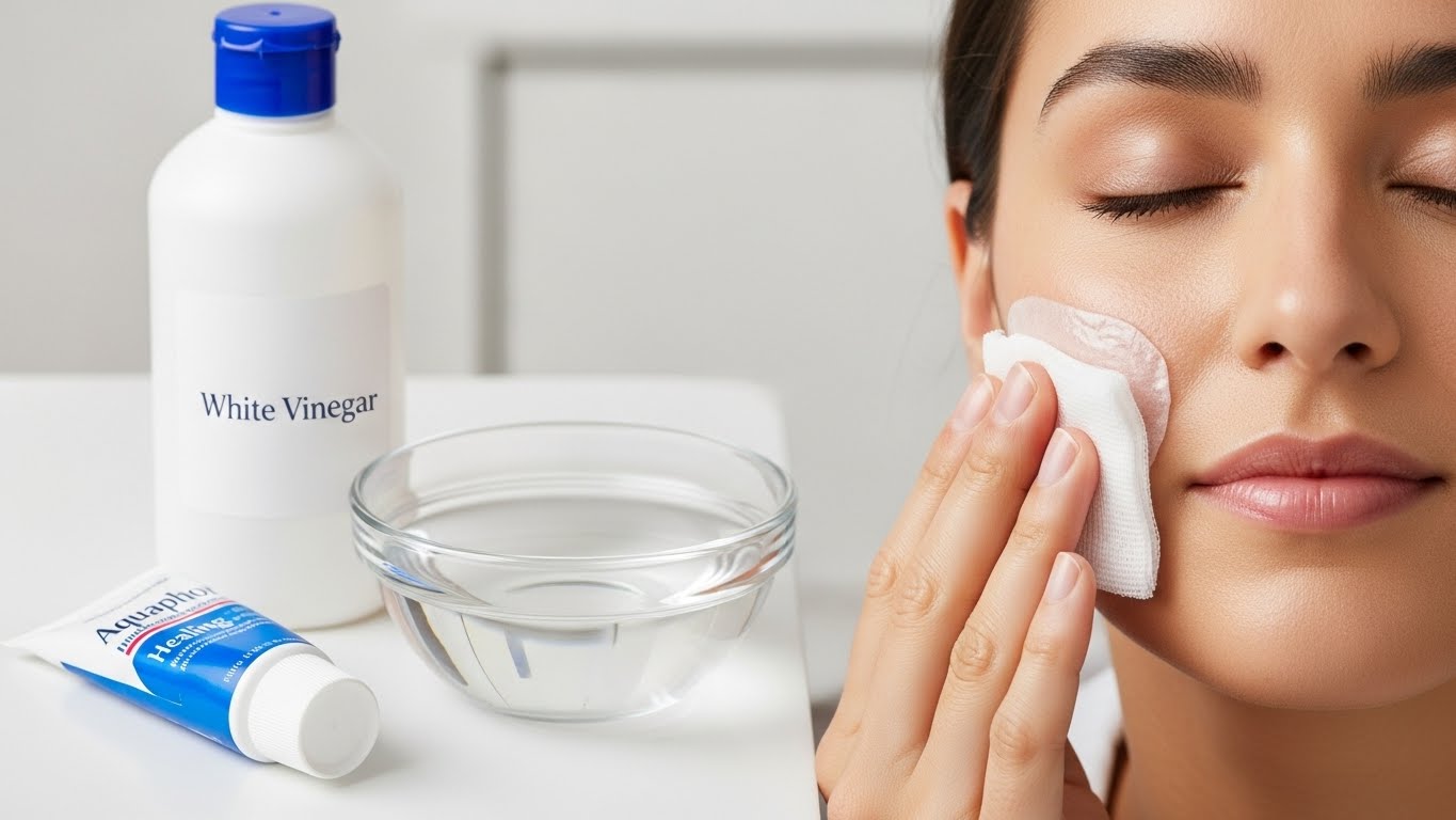 Hướng dẫn đắp giấm pha loãng làm sạch da sau laser CO2 fractional và peel da sâu.