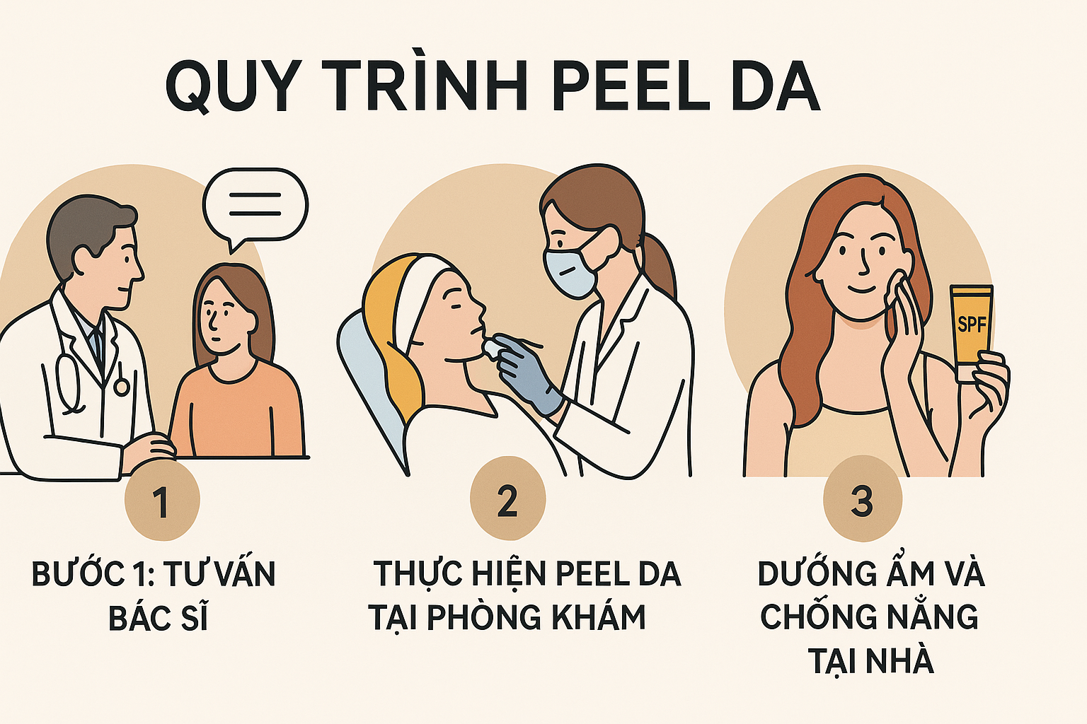 Quy tr&igrave;nh 3 bước peel da h&oacute;a học chuẩn y khoa an to&agrave;n v&agrave; hiệu quả.