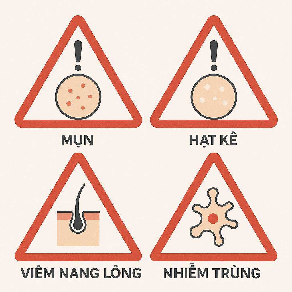 rui-ro-slugging-mun-milia.png Biểu tượng cảnh báo bít tắc lỗ chân lông và milia quanh mắt.