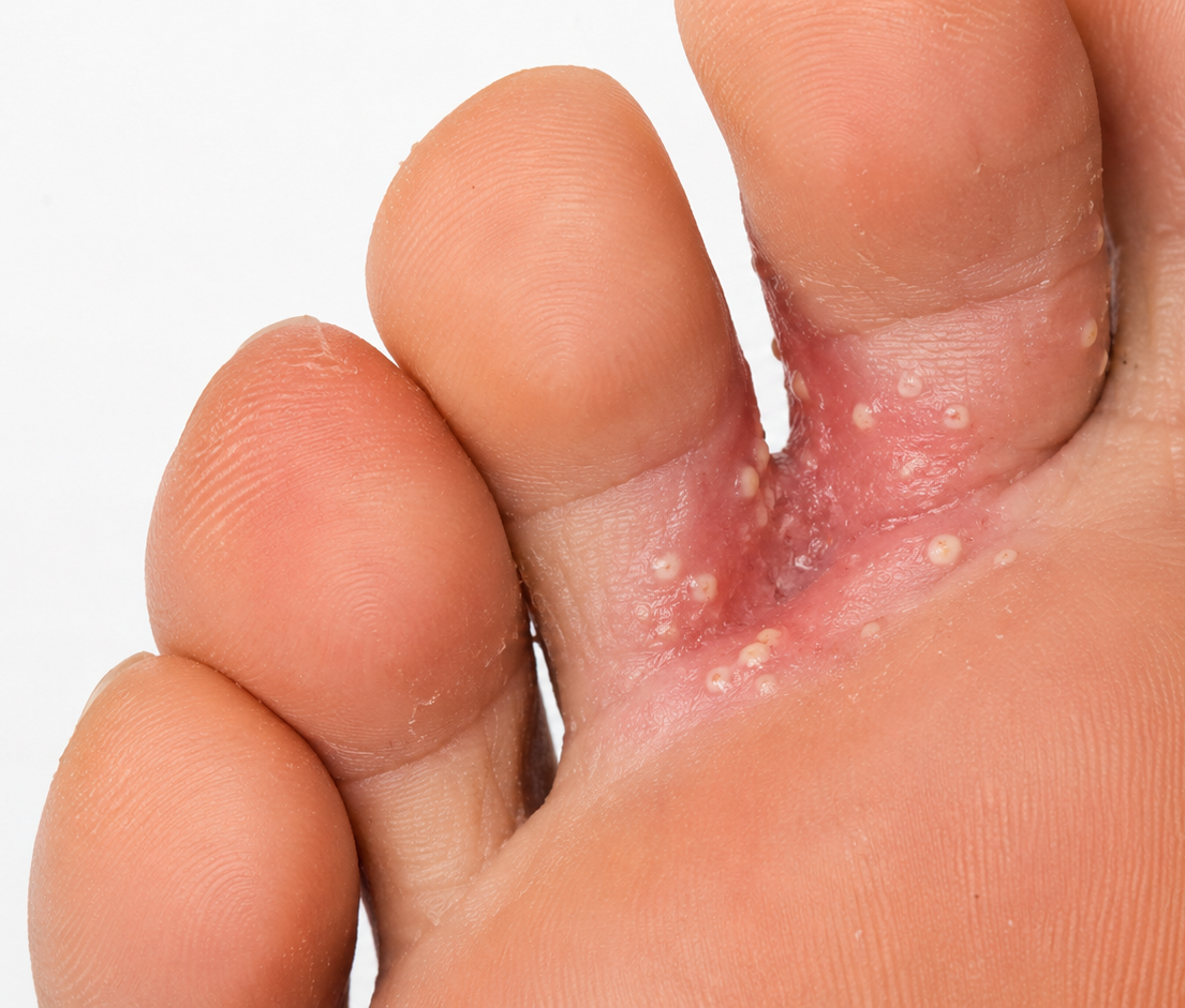 Sẩn mụn mủ vệ tinh &ndash; dấu hiệu đặc trưng nhận biết nấm Candida kẽ ng&oacute;n ch&acirc;n, ph&acirc;n biệt với nấm sợi