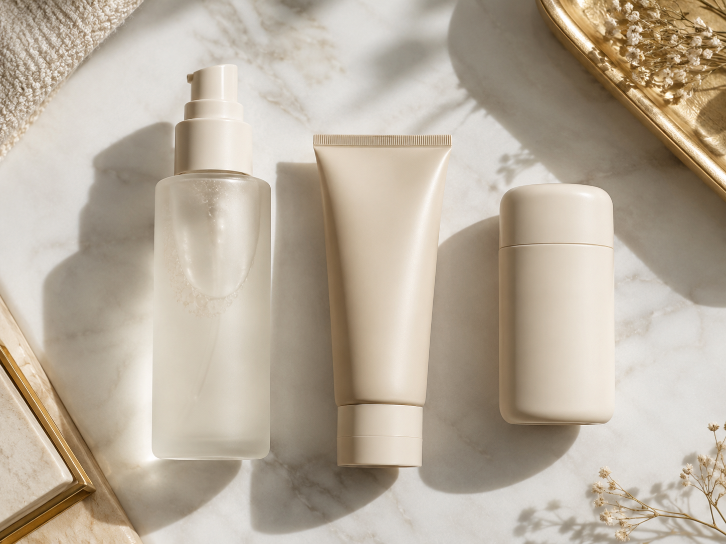 Skincare routine tối giản gồm sữa rửa mặt, dưỡng ẩm v&agrave; kem chống nắng gi&uacute;p ngăn mụn t&aacute;i ph&aacute;t
