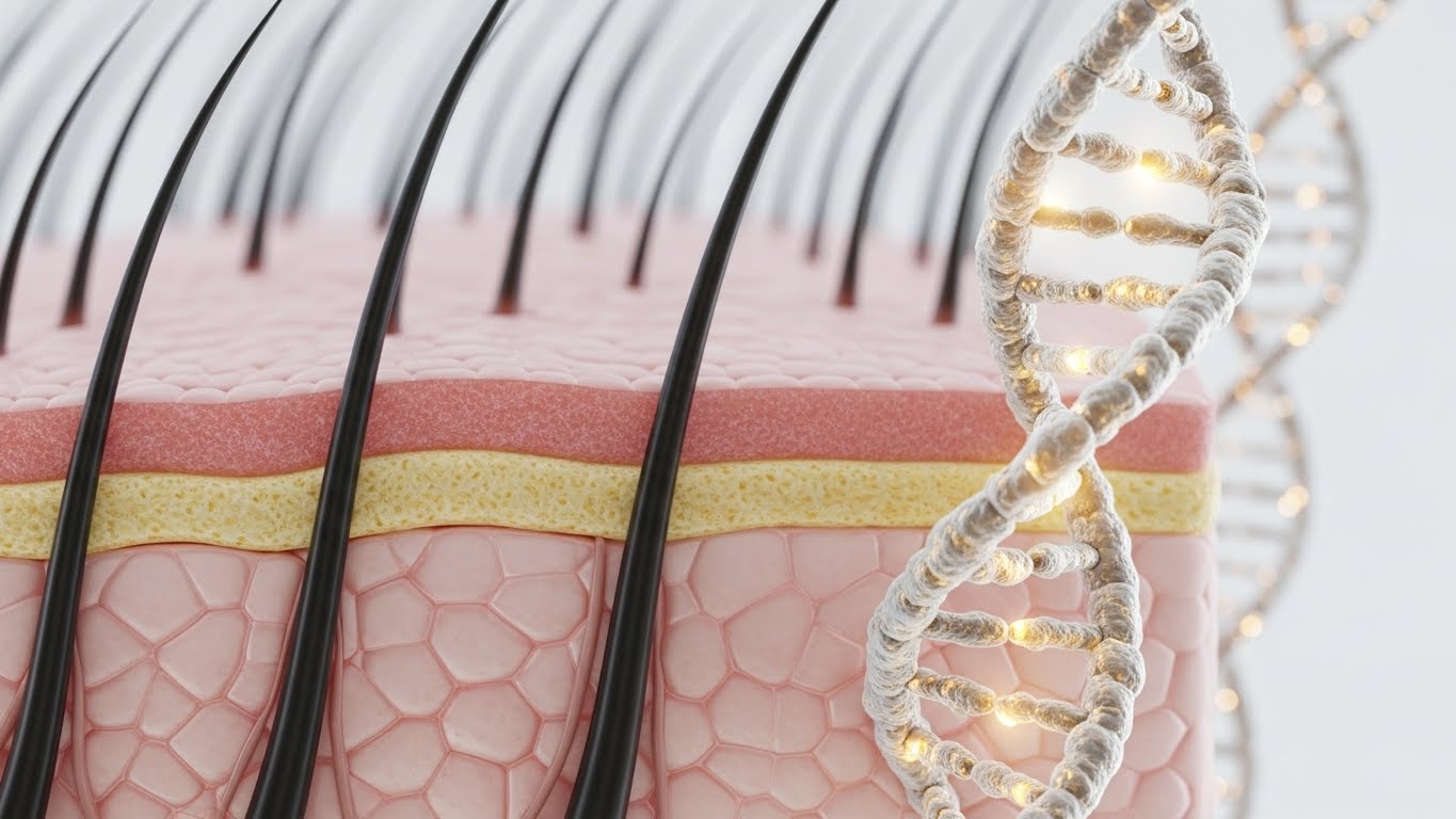 skinification-da-dau-2025.jpeg Cấu trúc nang tóc khỏe mạnh dưới kính hiển vi.