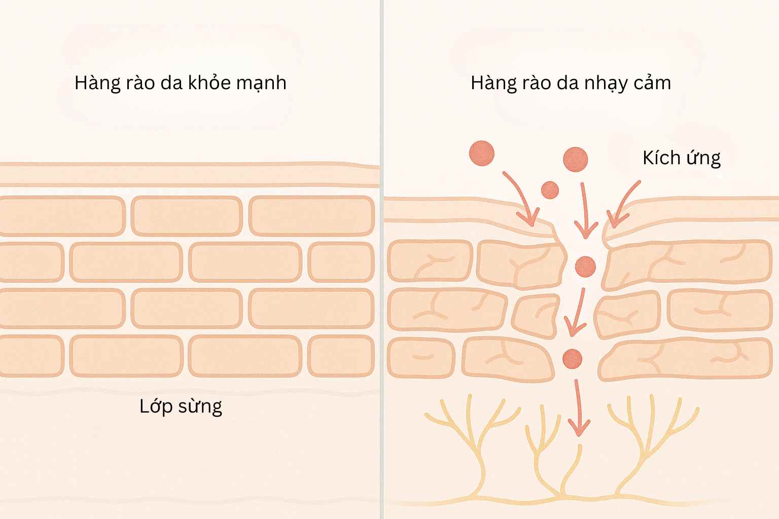 So s&aacute;nh h&agrave;ng r&agrave;o bảo vệ của da khỏe v&agrave; da nhạy cảm - giải th&iacute;ch từ Bs Trương L&ecirc; Đạo.