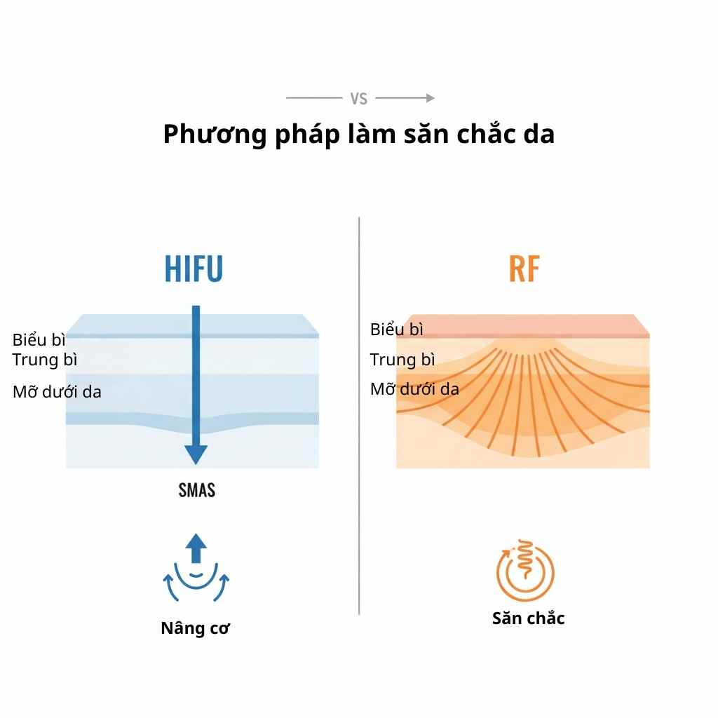 So s&aacute;nh cơ chế t&aacute;c động giữa HIFU v&agrave; RF, gi&uacute;p bạn lựa chọn c&ocirc;ng nghệ ph&ugrave; hợp nhất cho t&igrave;nh trạng da của m&igrave;nh.