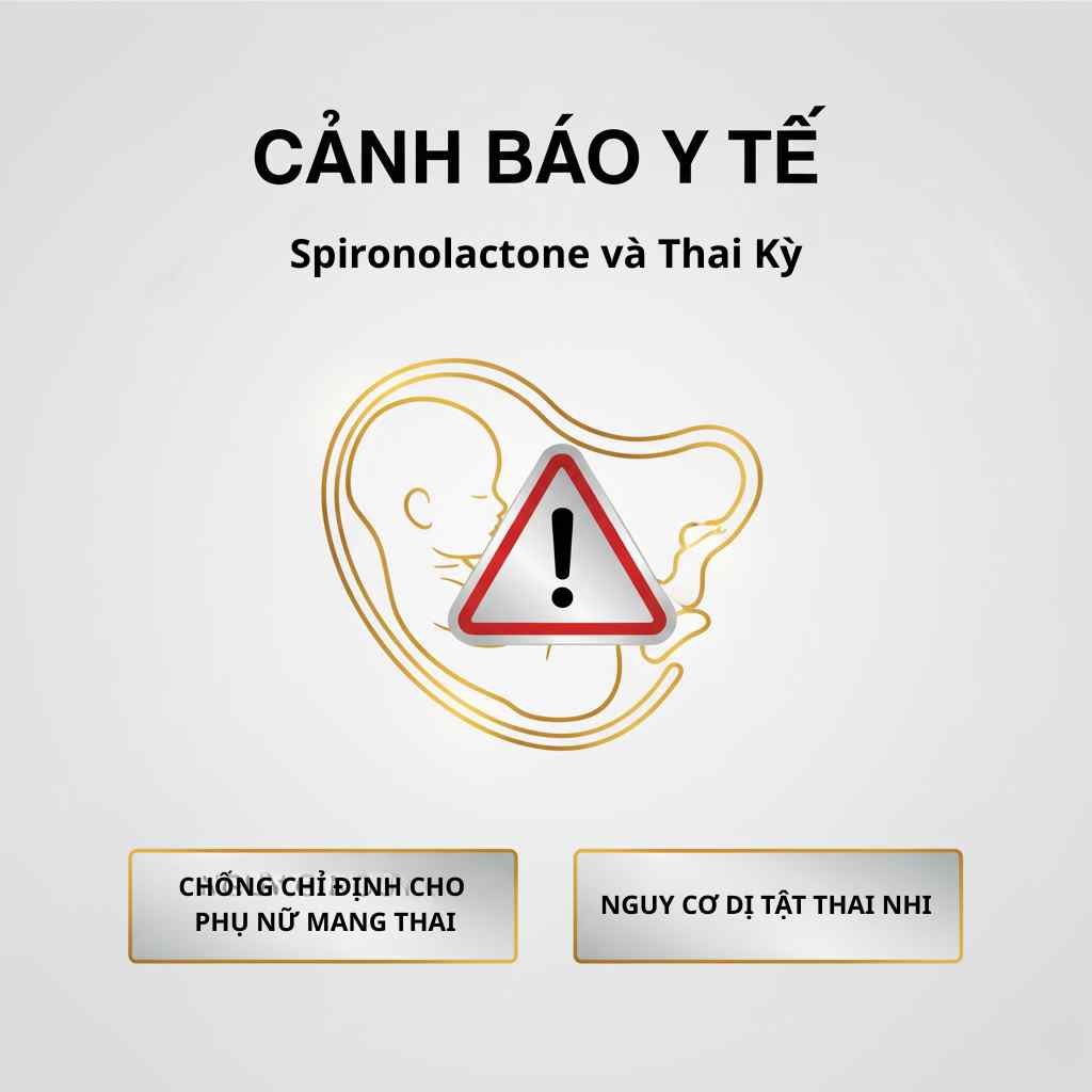 H&igrave;nh minh họa cảnh b&aacute;o nguy cơ khi d&ugrave;ng spironolactone trong thai kỳ.