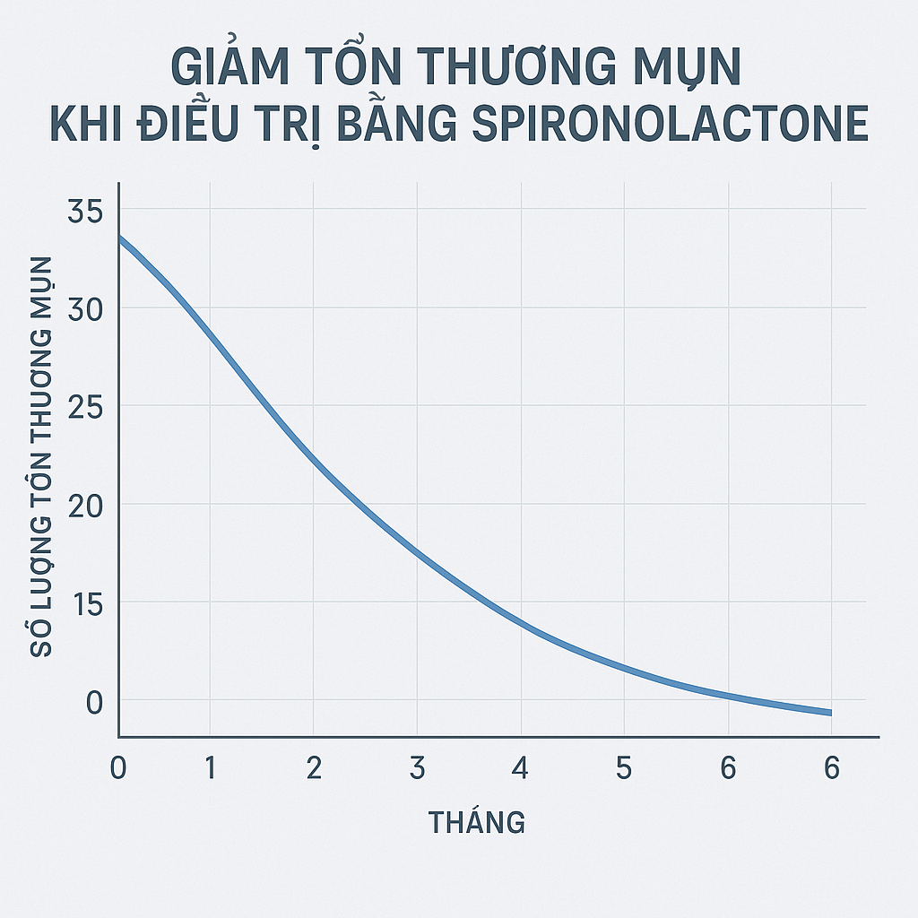 Biểu đồ thể hiện sự giảm dần số lượng mụn vi&ecirc;m theo thời gian trong điều trị bằng Spironolactone ở phụ nữ trưởng th&agrave;nh.