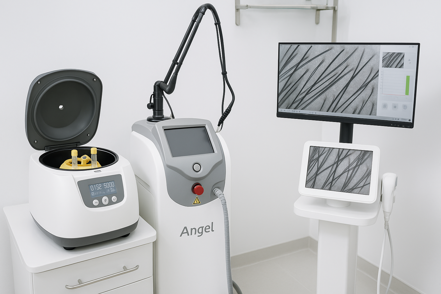 Trang thiết bị y khoa hiện đại gồm PRP ly t&acirc;m hai lớp, Laser Nd:YAG tại Ph&ograve;ng Kh&aacute;m Da Liễu Anh Mỹ