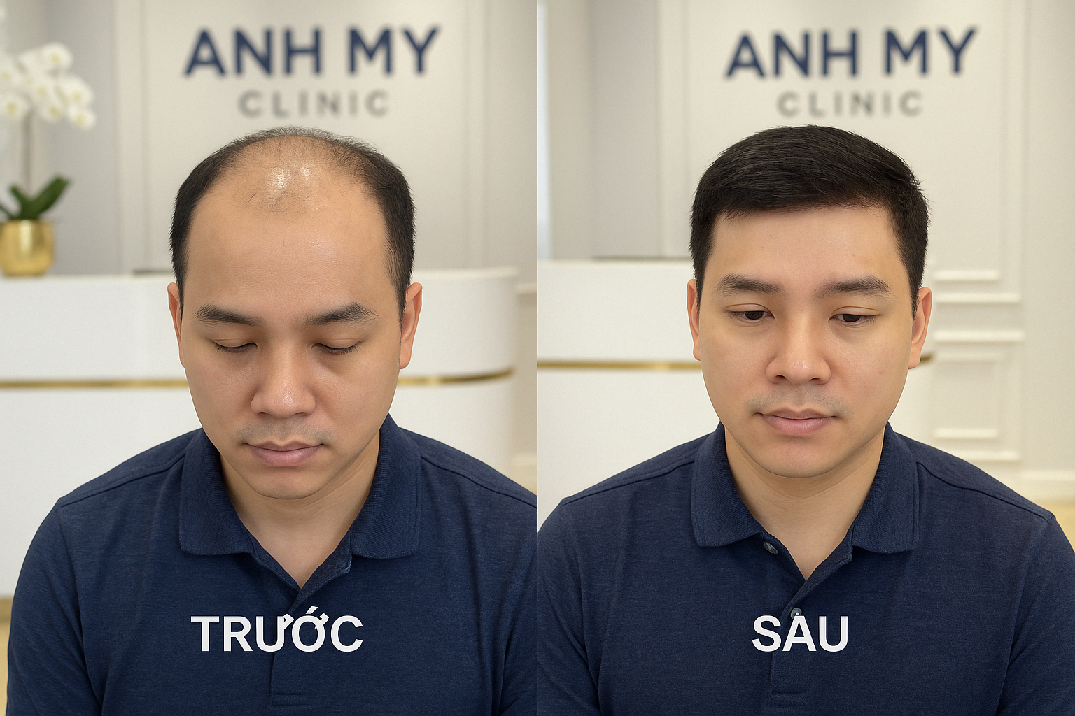 H&igrave;nh ảnh trước v&agrave; sau điều trị h&oacute;i đầu bằng LDOM v&agrave; PRP tại Anh Mỹ Clinic.