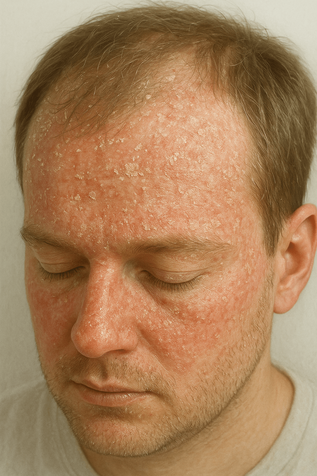 viem-da-tiet-ba-anh-minh-hoa-tong-quan.png Hình ảnh viêm da tiết bã với mảng đỏ và vảy nhờn vùng da đầu và mặt.