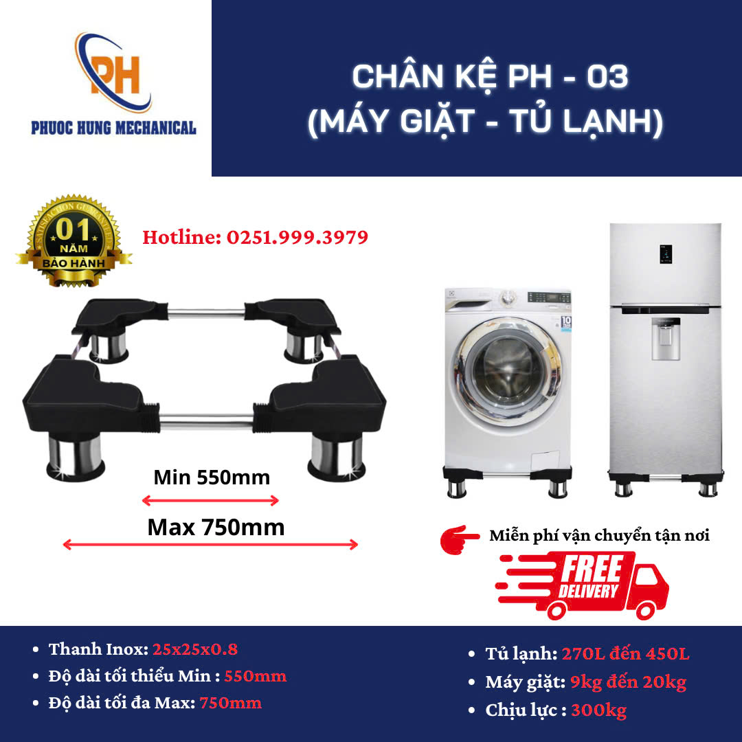 Chân Kệ Tủ Lạnh- Máy Giặt  Đa Năng (Lớn)  Chất Liệu Inox 304 chống rỉ cao cấp, bọc nhựa chống trơn trượt