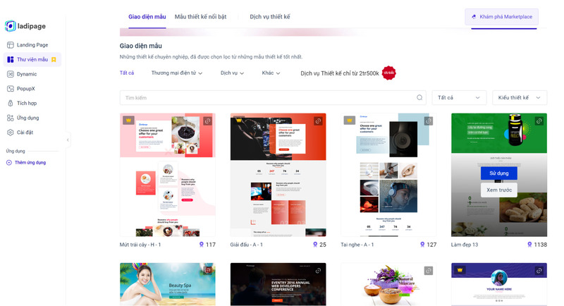 Bạn có thể lựa chọn mẫu và tùy chỉnh theo ý thích để tạo Landing Page hoàn chỉnh