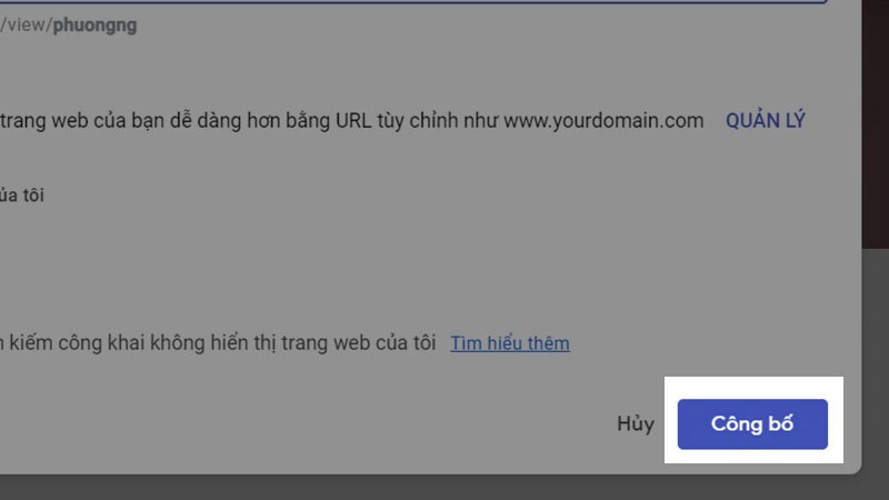 “Công bố” hoàn tất việc tạo trang landing page