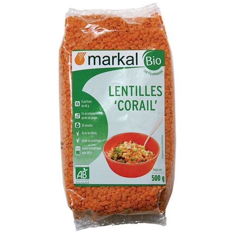 Đậu lăng đỏ cam san hô tách vỏ hữu cơ Markal 500gram (Pháp)