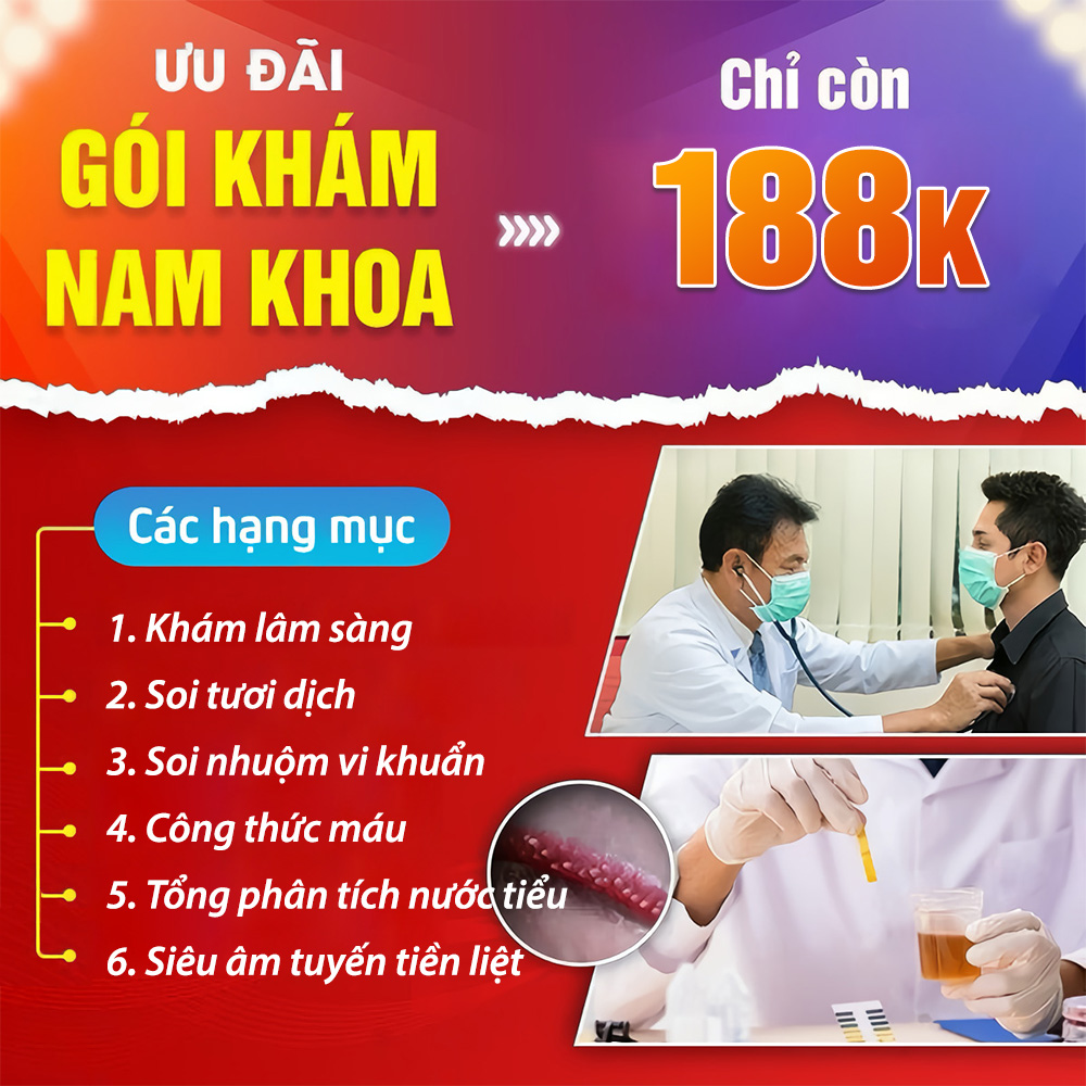 Ưu đãi với gói khám nam khoa 188K