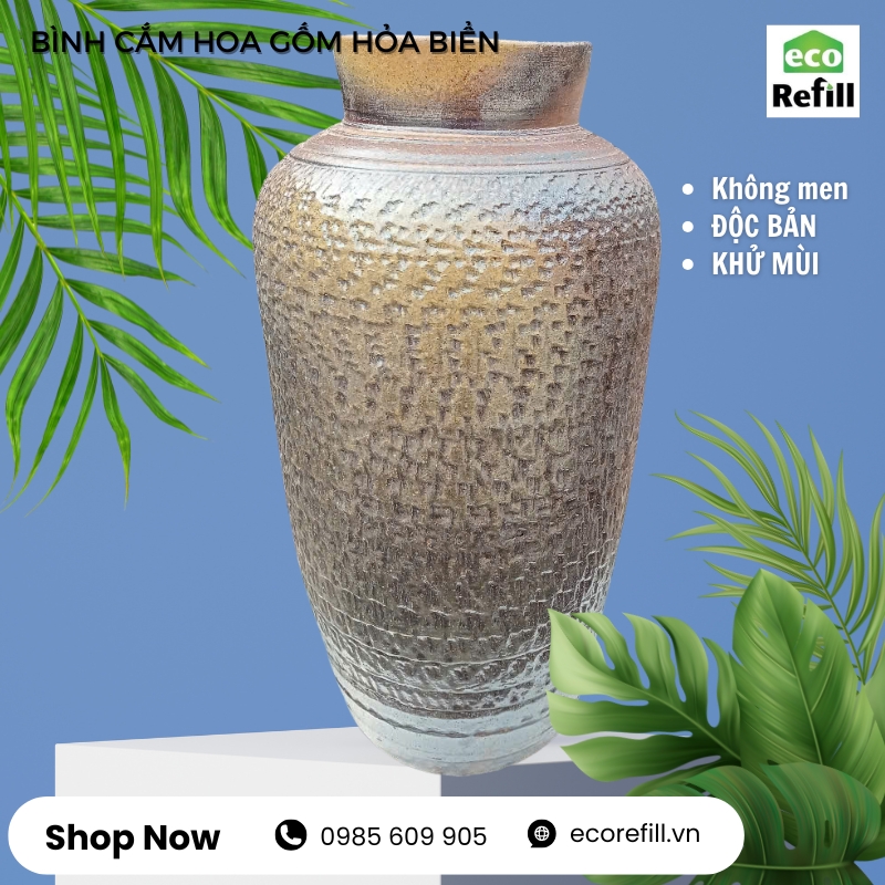 Bình cắm hoa gốm mộc hỏa biến