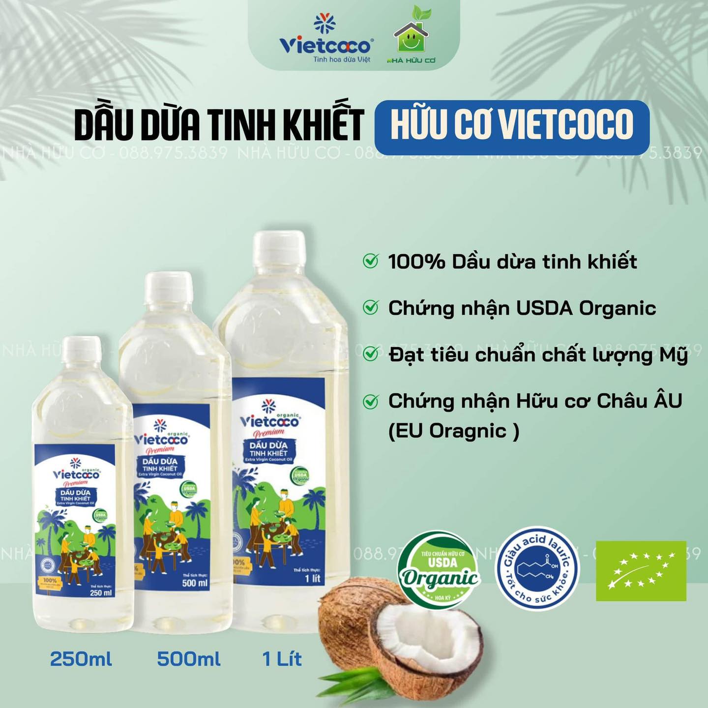 DẦU DỪA HỮU CƠ NGUYÊN CHẤT ÉP LẠNH VIETCOCO