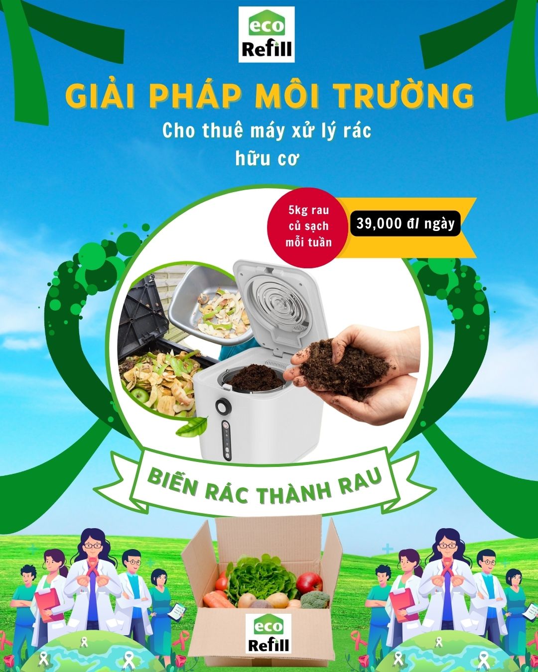 Dịch vụ cho thuê máy xử lý rác hữu cơ tại nhà đổi bằng rau củ quả sạch