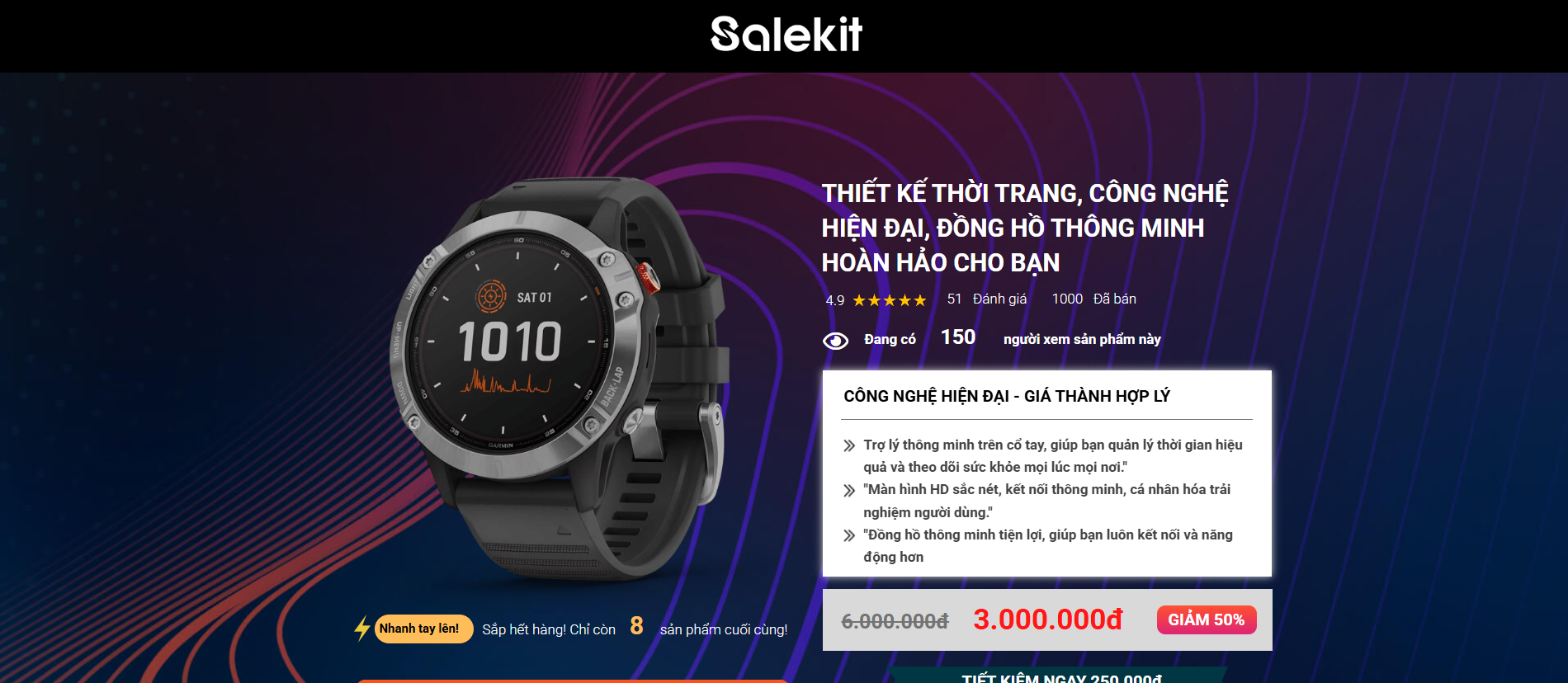 Mẫu Landing page đồng hồ Smartwatch