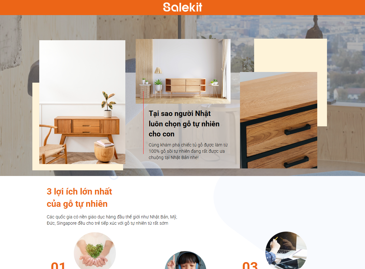 Mẫu Landing Page nội thất gỗ