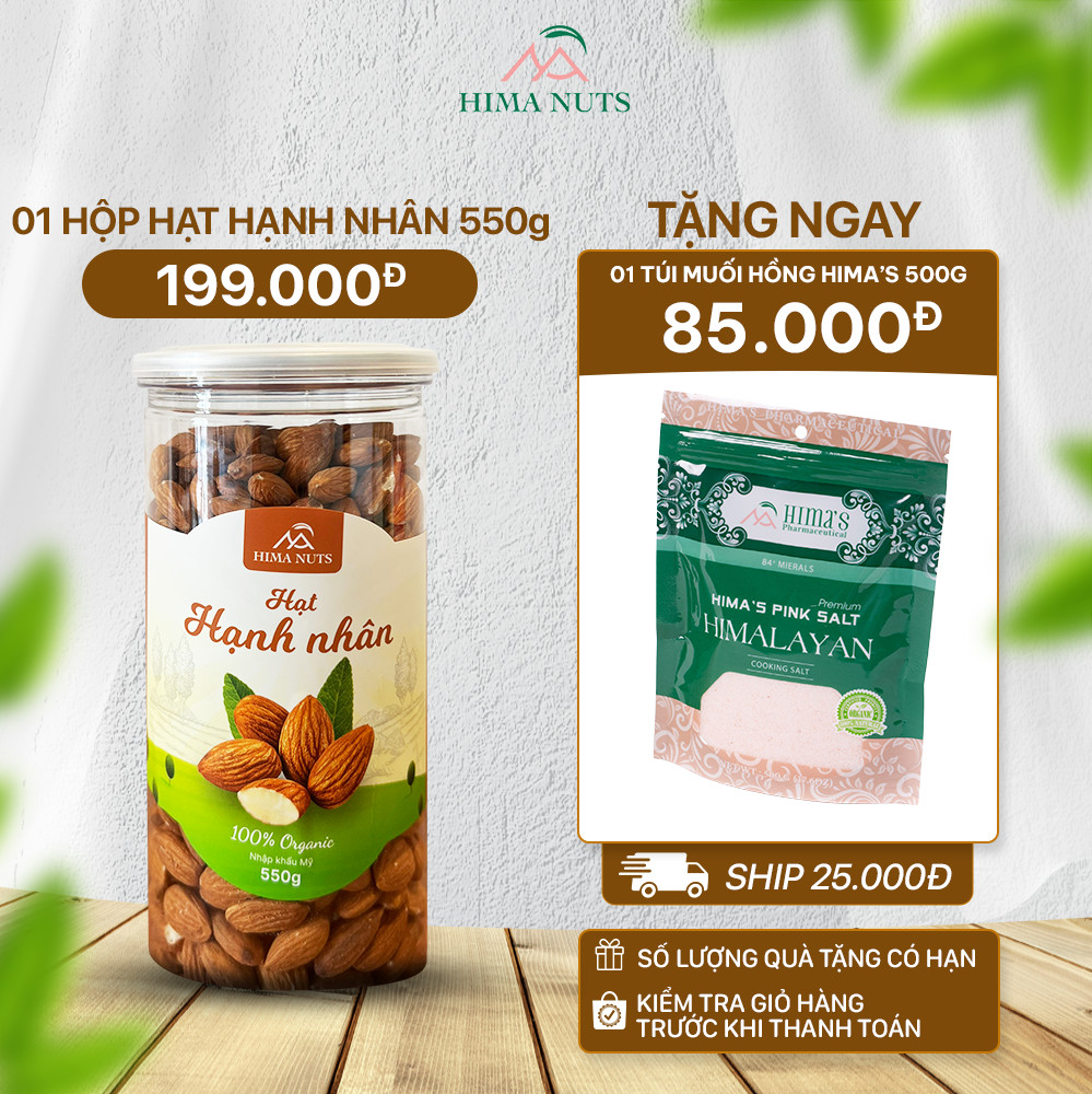  1 Hộp Hạt Hạnh Nhân Sống Organic 550gr - [TẶNG] 1 Túi Muối Hồng Hima's 500gr - Phí ship 25K