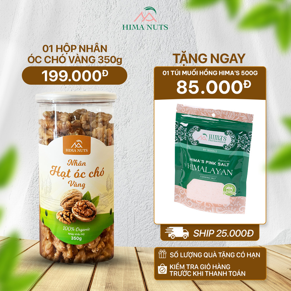 1 Hộp Nhân Óc Chó Vàng  Sống Organic 350gr - [TẶNG] 1 Túi Muối Hồng Hima's 550gr - Phí ship 25K