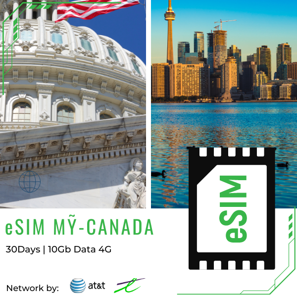 E-SIM Mỹ + Canada 30 ngày 10GB